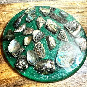 Green Mermaids Dowry Abalone Trivet Hot Plate Décor Ocean Nautical